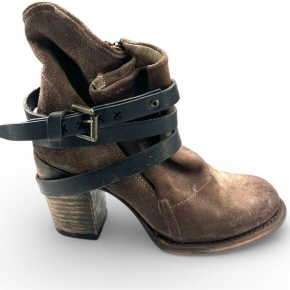 New Freebird 7 Blaze High Heel Bootie Cognac edgy distressed leather ankle boot - Picture 2 of 8